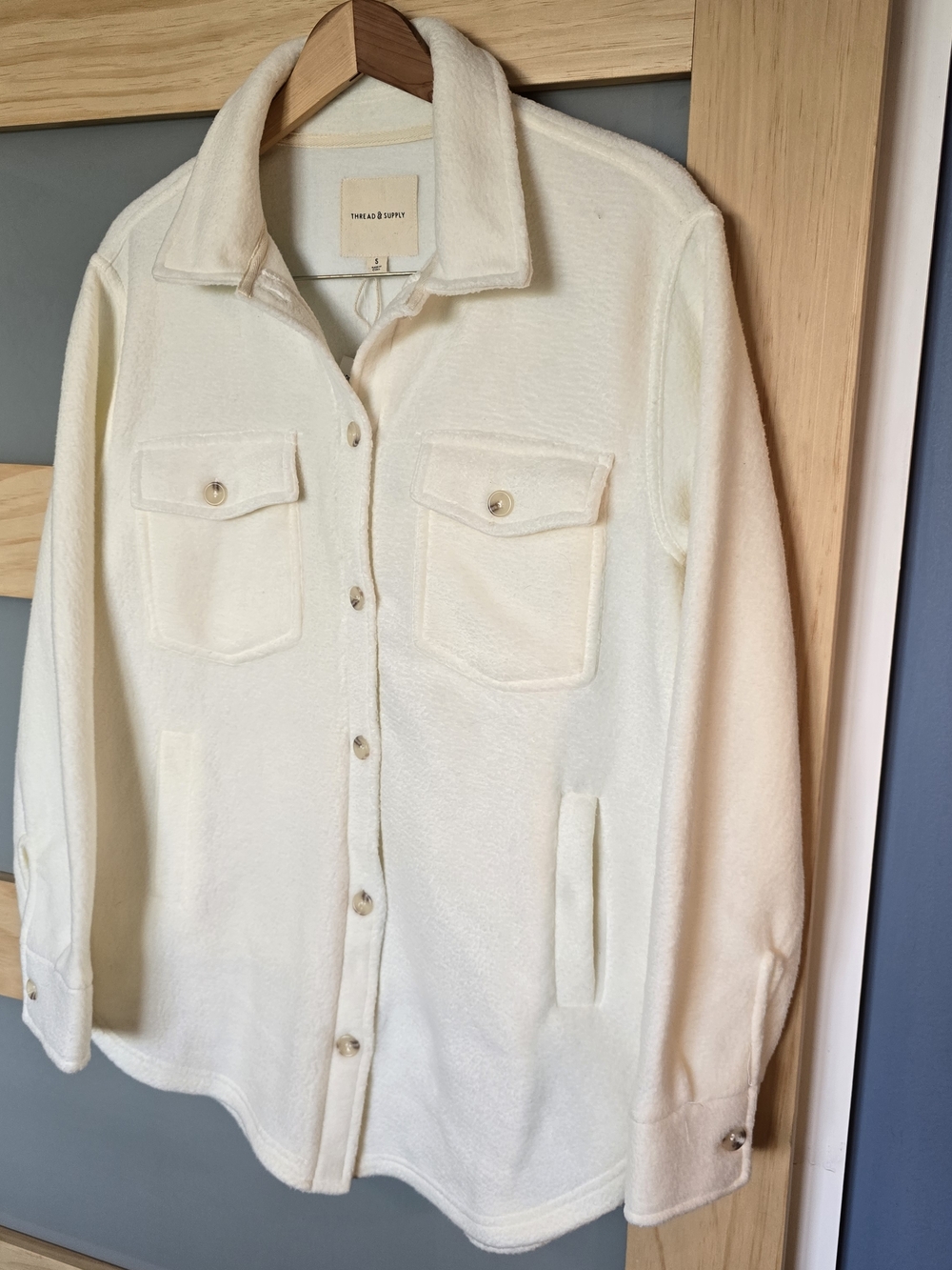 Thread & Supply Cream Button-Front Shacket